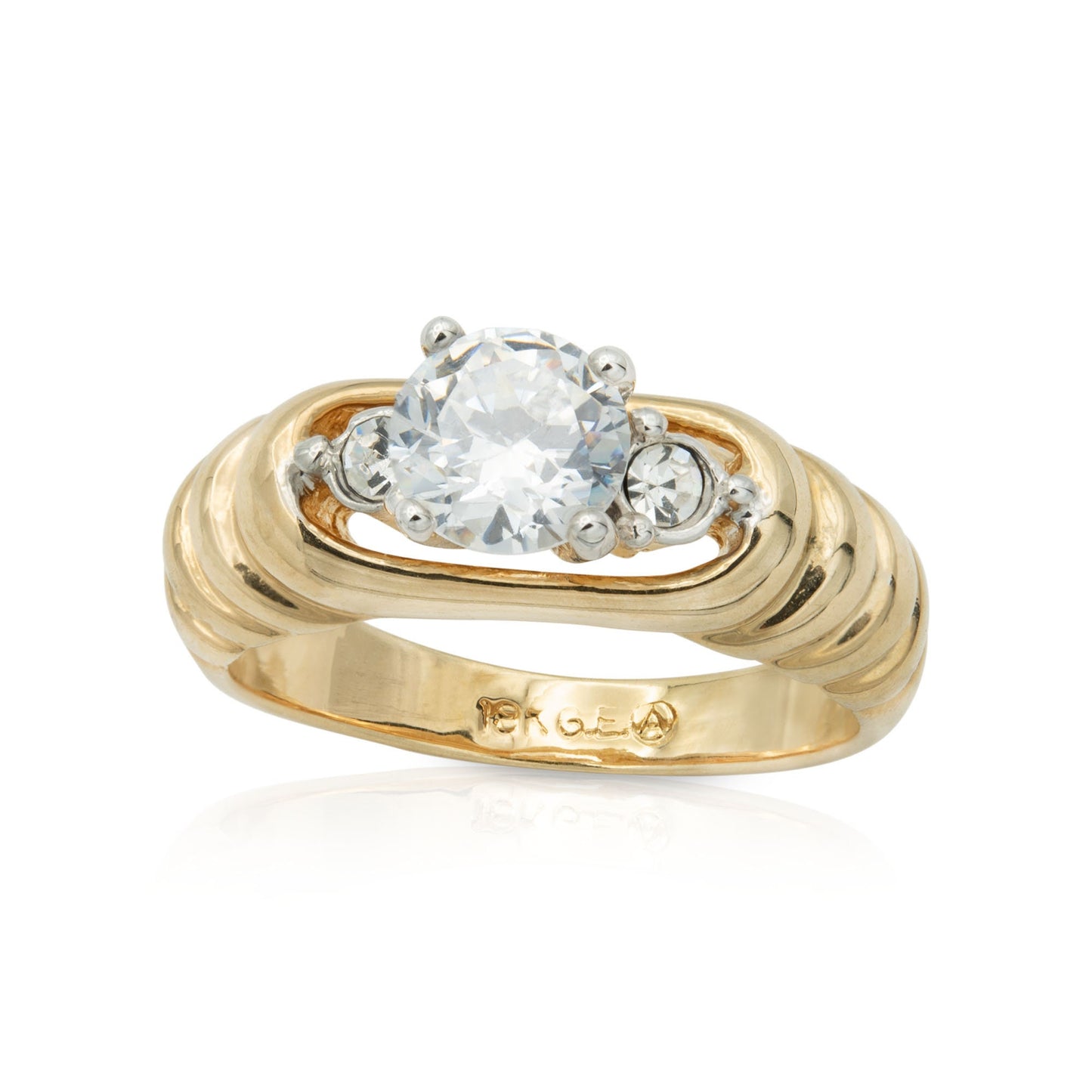 Vintage Ring Cubic Zirconia Solitaire Engagement Ring 18KT Gold Antique Womans Jewelry #R2715 Size: 9