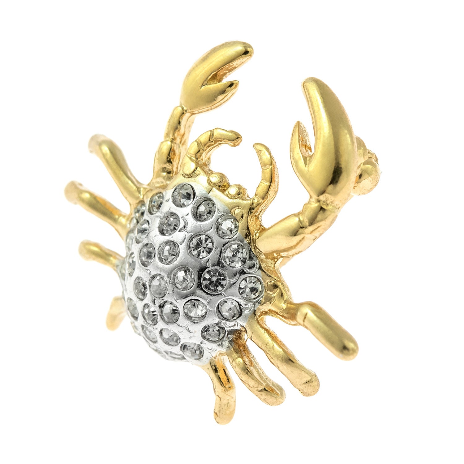 vintage-clear-Austrian-crystal-crab-pin-gold-plated