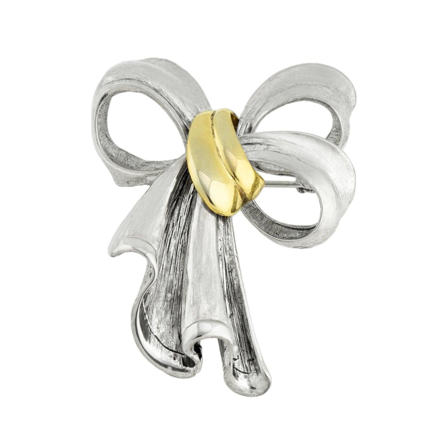 Oscar de la Renta Vintage Brooch Pin Bow Womens Antique Jewelry Silver and Gold Plated Lapel Pin