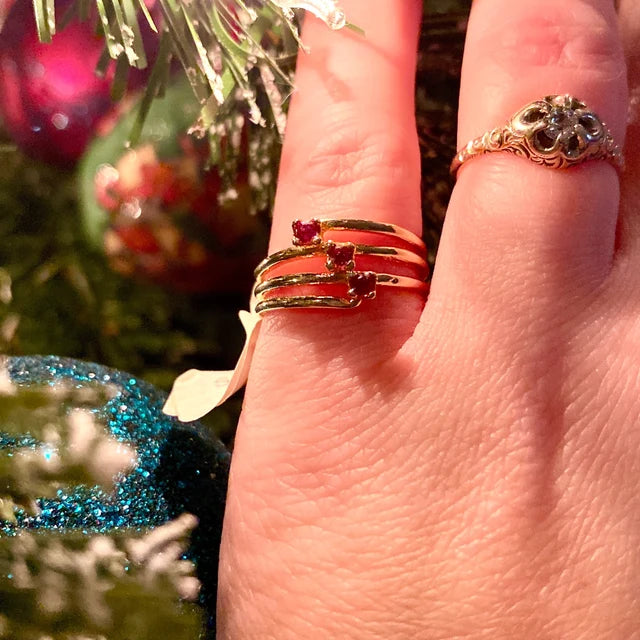 Vintage Genuine Stones 18k Yellow Gold Electroplated Ring Made in USA Antique Princess Rings