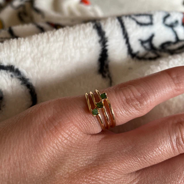 Vintage Genuine Stones 18k Yellow Gold Electroplated Ring Made in USA Antique Princess Rings