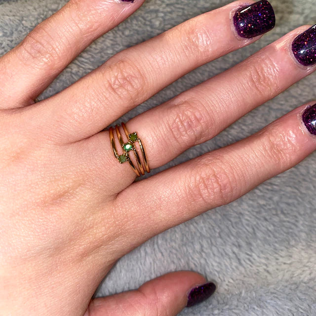 Vintage Genuine Stones 18k Yellow Gold Electroplated Ring Made in USA Antique Princess Rings