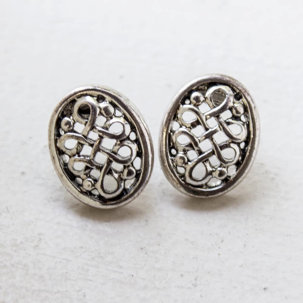 Vintage Earrings Oscar De La Renta Filigree Antique Silver Tone Earrings, Vintage Silver Tone Posts #OS147