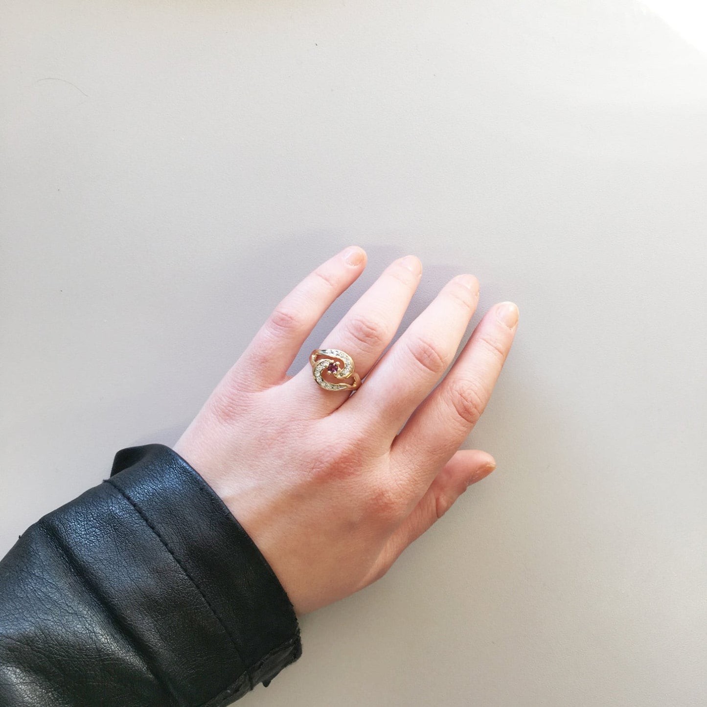 Vintage Ring Amethyst Cubic Zirconia 18k Gold Plated Ring with Clear Swarovski Crystals February Birthstone Antique Womans Jewelry #R1081