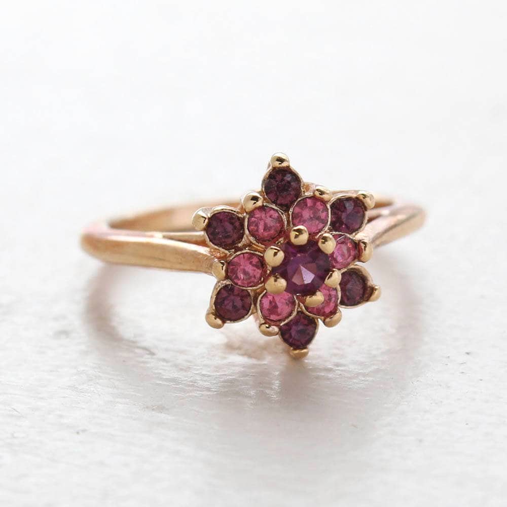 Vintage Ring Rose and Amethyst Swarovski Crystal Star Ring R1039