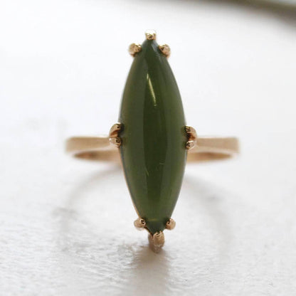 Women's Vintage Rings Antique Genuine Jade Ring 18k Gold Plated Dainty Ring Green Cocktail Statement Rings Antique Womans #R1019