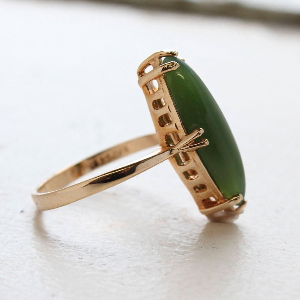 Women's Vintage Rings Antique Genuine Jade Ring 18k Gold Plated Dainty Ring Green Cocktail Statement Rings Antique Womans #R1019
