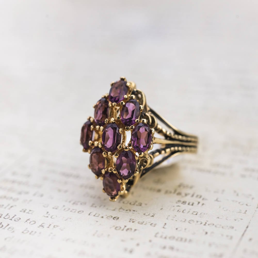 Vintage Ring Austrian Crystals 18k Gold Antique Womans Cocktail Ring Handmade Jewelry Amethysts #R284