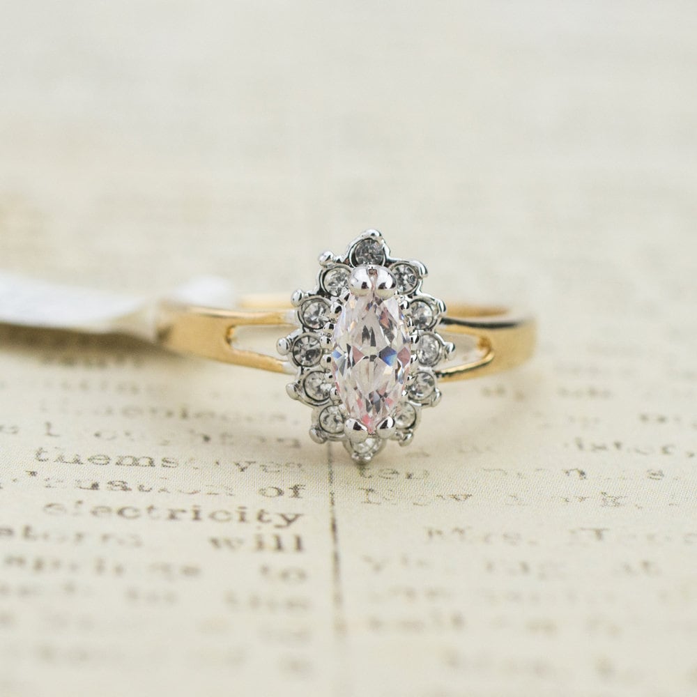 Vintage Ring Clear Cubic Zirconia 18kt Gold Womans Engagement Antique Jewlery CZ Handmade #R1314 - Limited Stock - Never Worn