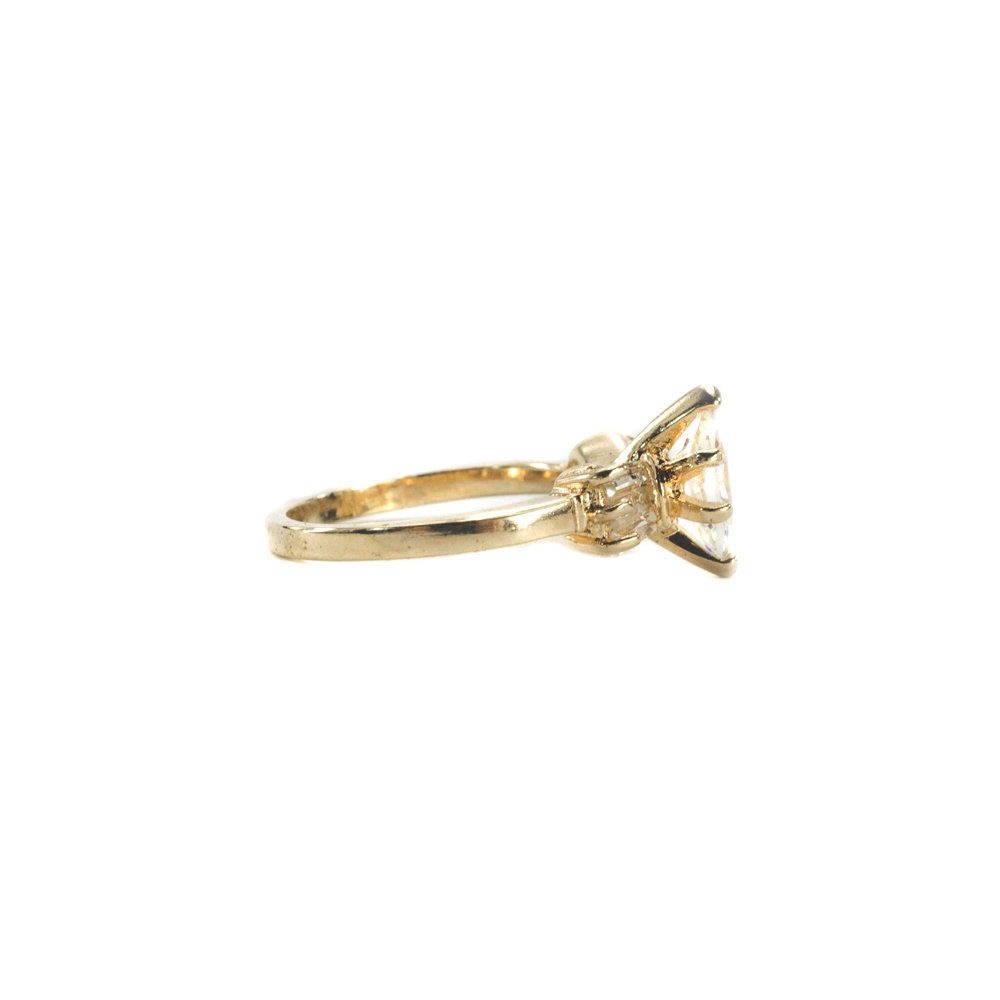 Vintage Ring 1980s 18k Gold Plated Marquis Shaped Cubic Zirconia Engagement Ring Womans Antique #R3078 - Limited Stock - Never Worn