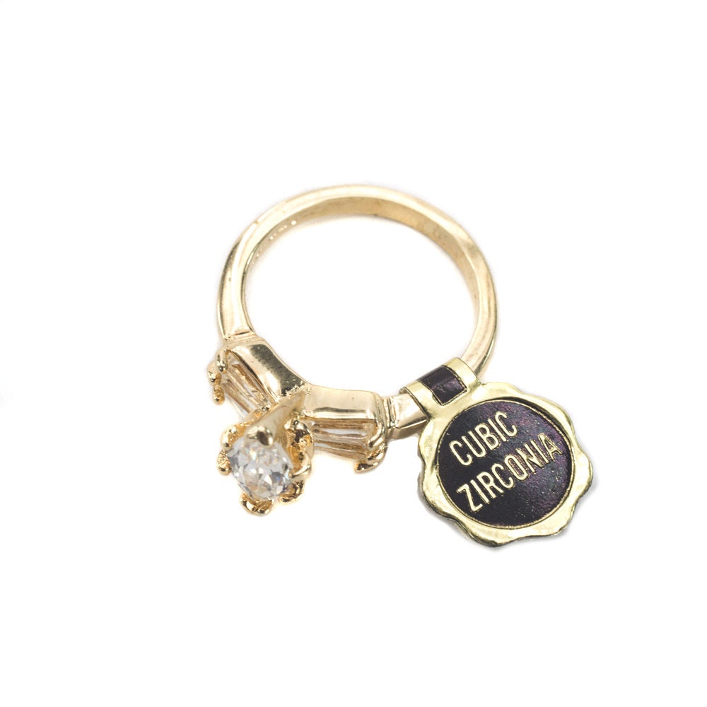 Vintage Ring 1980s 18k Gold Plated Marquis Shaped Cubic Zirconia Engagement Ring Womans Antique #R3078 - Limited Stock - Never Worn