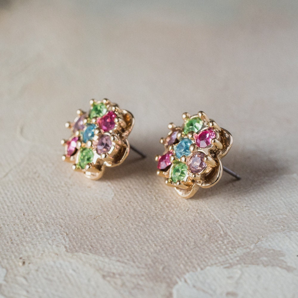 Vintage Earrings Pastel Flower Pierced Earrings 18k Gold E3024 - Limited Stock - Never Worn