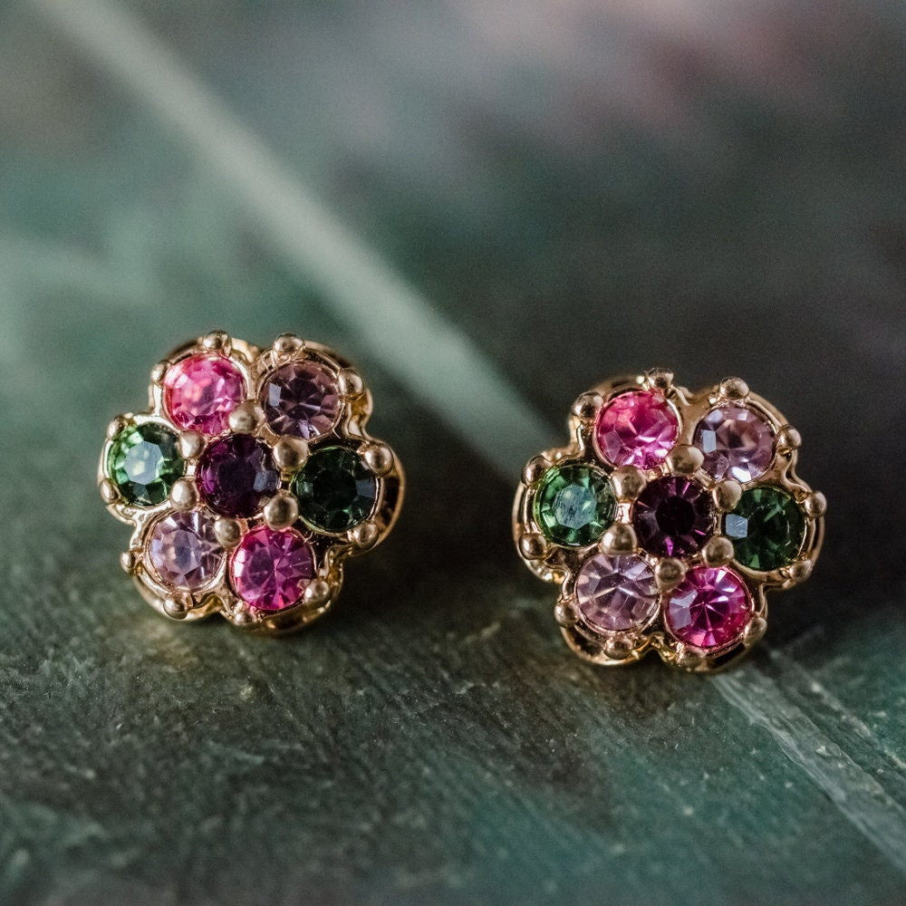Vintage Earrings Flower Pierced Earrings 18k Gold E3024