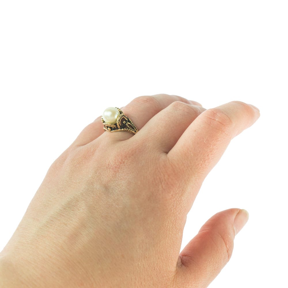 A Vintage Ring 1970s Pearl Bead 18k Gold #R779 Antique Womans Jewelry - Limited Stock - Never Worn