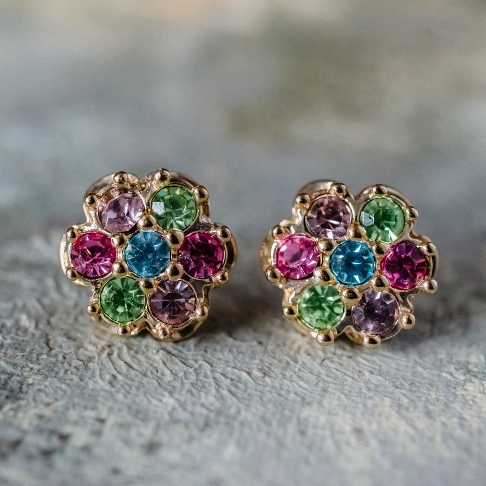 Vintage Earrings Flower Pierced Earrings 18k Gold E3024