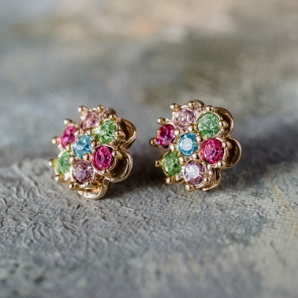 Vintage Earrings Pastel Flower Pierced Earrings 18k Gold E3024 - Limited Stock - Never Worn