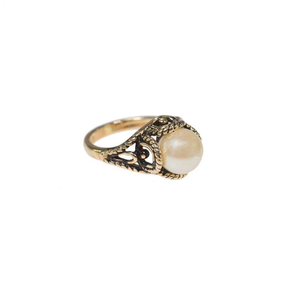 A Vintage Ring 1970s Pearl Bead 18k Gold #R779 Antique Womans Jewelry - Limited Stock - Never Worn