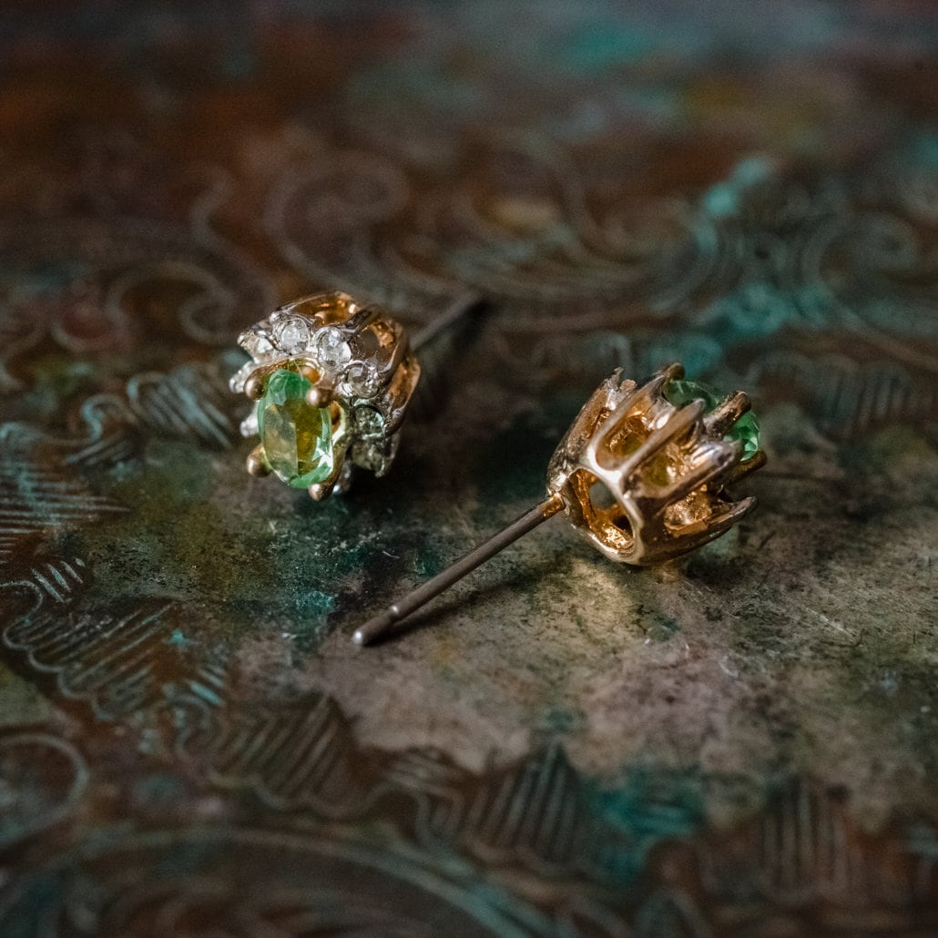 Vintage Peridot and Clear Swarovski Crystal Post Earrings E1291 - Limited Stock - Never Worn