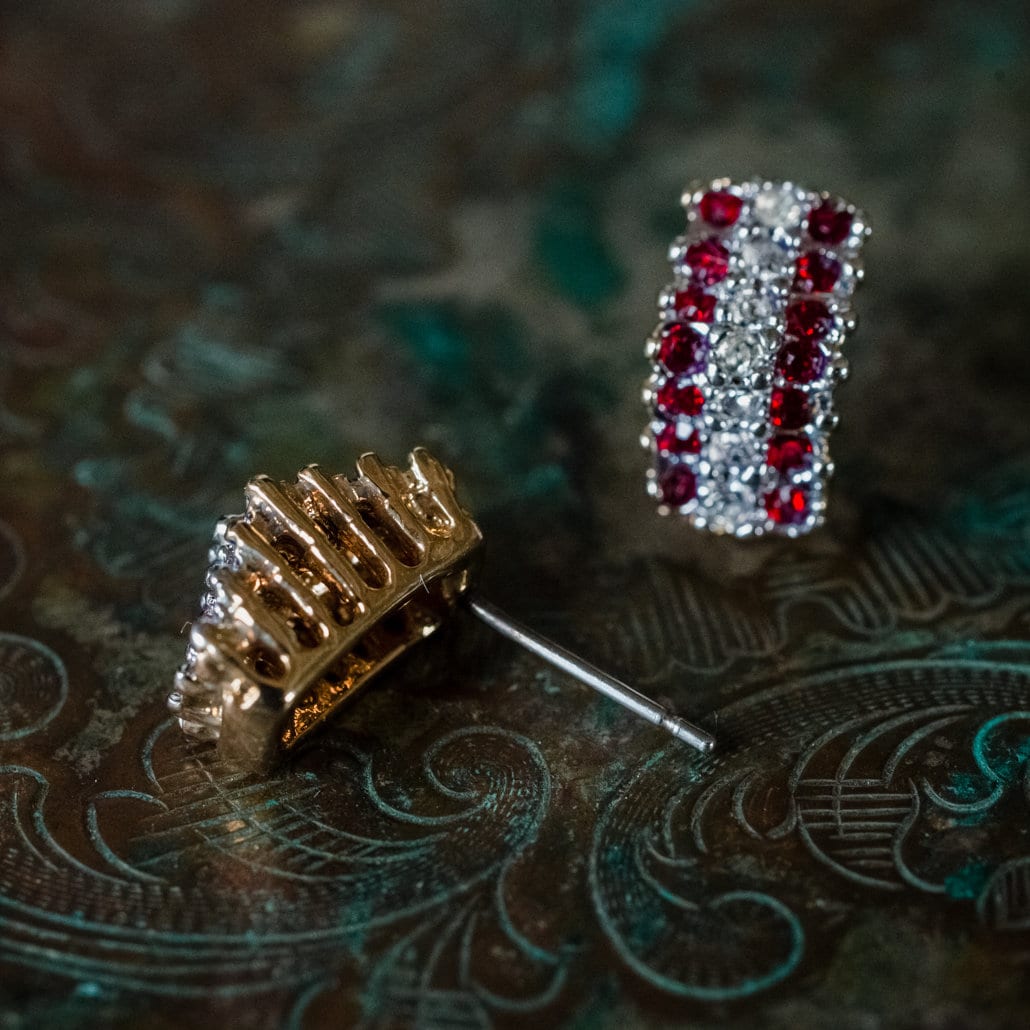 Vintage Earrings Ruby and Clear Swarovski Crystal Post Earrings E1753 Ruby Jewelry Handmade for Women - Limited Stock - Never Worn