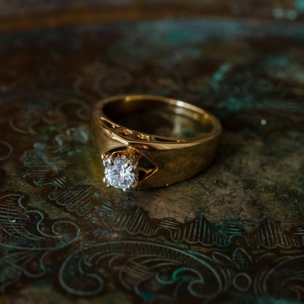 Vintage Ring 18kt Gold Swarovski Crystal Engagement Ring Womans Antique Gold Jewelry Engage R1002