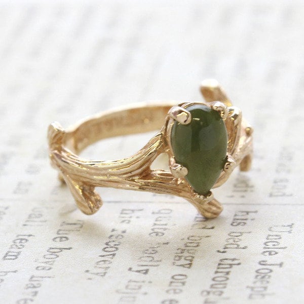 Vintage Ring Genuine Jade 18k Gold Twig Style Ring Antique Womans Jewelry R580 - Limited Stock - Never Worn