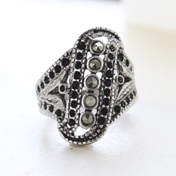 Vintage Ring Genuine Marcasite Ring Antique 18k Gold Filigree Setting Womans Ring #R1367