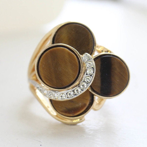 A Vintage Ring Genuine Tiger Eye Cocktail Ring 18k Gold Antique Tigerseye Womans Handmade Jewelry R282 - Limited Stock - Never Worn