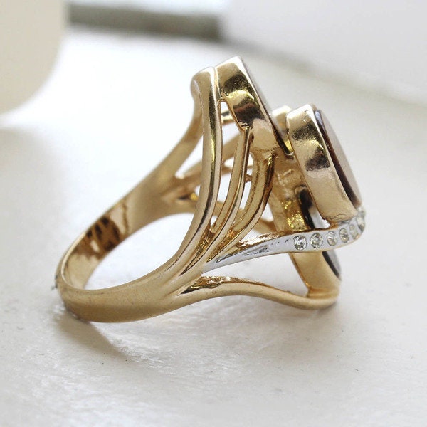 A Vintage Ring Genuine Tiger Eye Cocktail Ring 18k Gold Antique Tigerseye Womans Handmade Jewelry R282 - Limited Stock - Never Worn