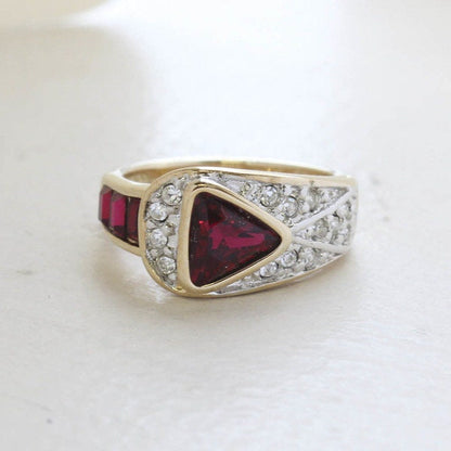 Vintage Ring Pave Trillion Cut Womens Ring Austrian Crystals Birthstone Antique 18k Gold  Electroplated Band R2932