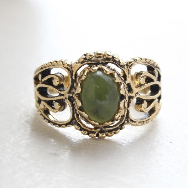Vintage Ring Genuine Jade Ring Antique 18k Gold Womans Jewelry Handmade Cocktail Rings R142 - Limited Stock - Never Worn