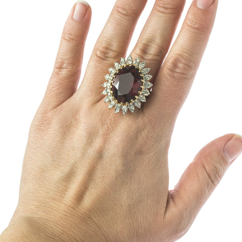 Vintage Ring Ruby Clear Swarovski Crystal Cocktail Ring 18k Gold Large Statement Womans Antique Jewelry #R618 - Limited Stock - Never Worn