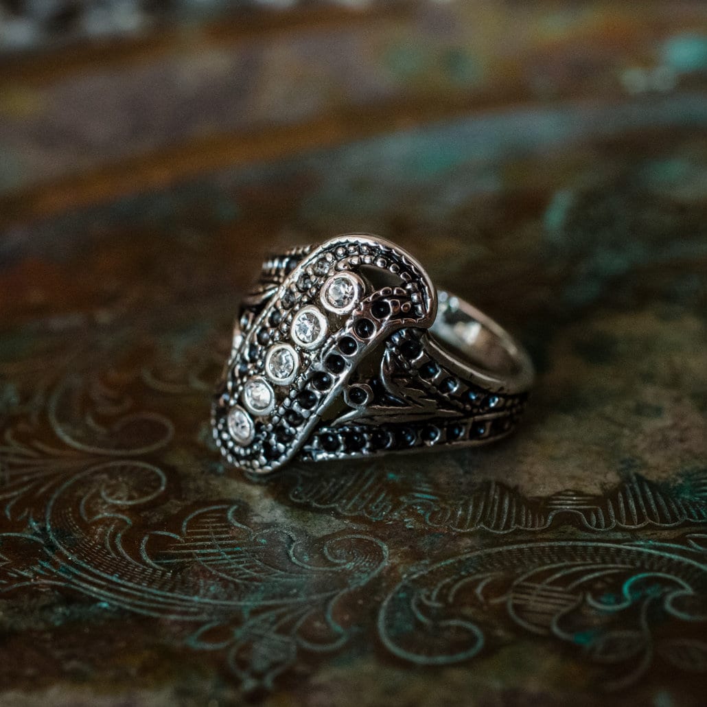 Vintage Ring Genuine Marcasite Ring Antique 18k Gold Filigree Setting Womans Ring #R1367