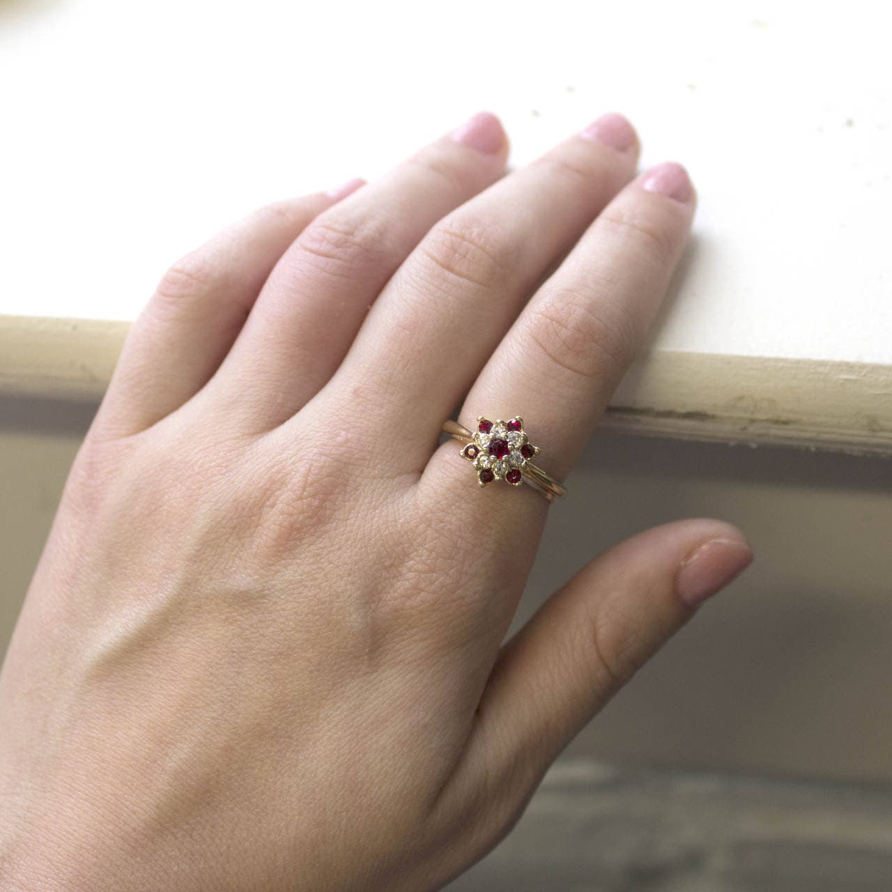 Vintage Ring Ruby and Clear Swarovski Crystal Star Ring Made in the USA #R1039 - Limited Stock - Never Worn