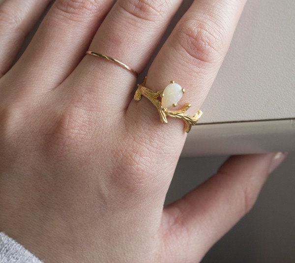 Vintage Ring Genuine Opal 18k Gold Twig Style Ring Antique Opalo Jewlery Womans Midcentury Anillos R580 - Limited Stock - Never Worn
