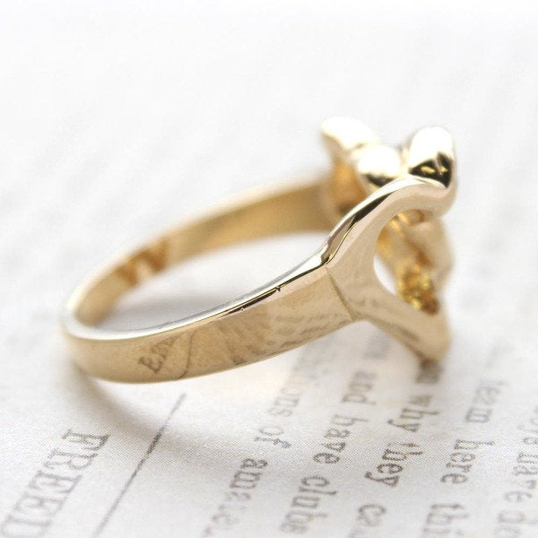 A Vintage Ring Clear Swarovski Crystal Double Heart Ring 18k Gold R2767 Antique Rings - Limited Stock - Never Worn