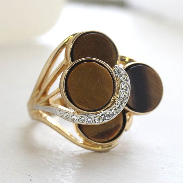A Vintage Ring Genuine Tiger Eye Cocktail Ring 18k Gold Antique Tigerseye Womans Handmade Jewelry R282 - Limited Stock - Never Worn