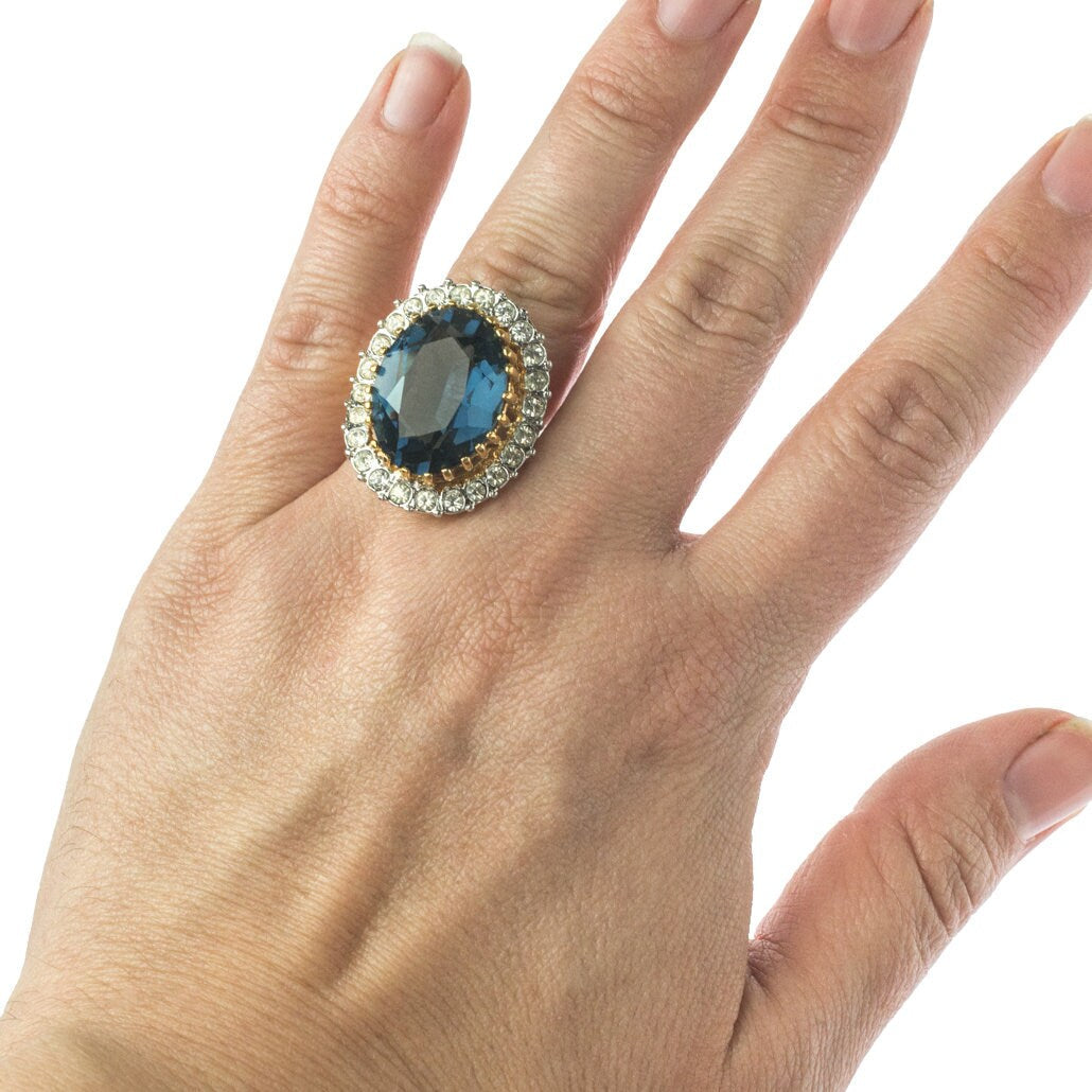 Vintage Women's Statement Crystal Cocktail Ring 18k Gold Electroplated
