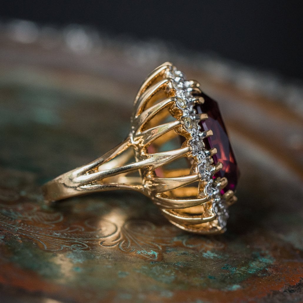 Vintage Ring Amethyst and Clear Swarovski Crystal Cocktail Ring 18k Gold #R618 - Limited Stock - Never Worn