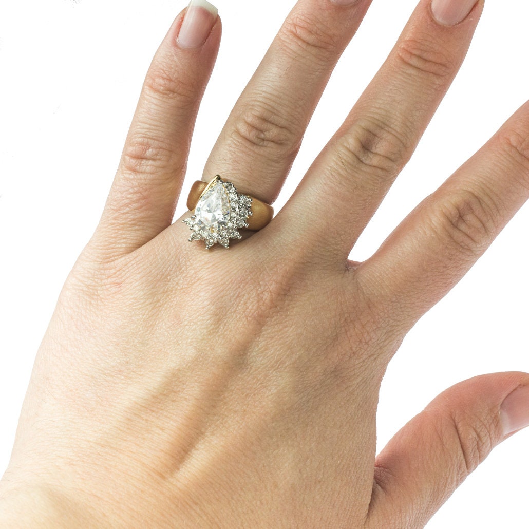 Vintage Ring Amethyst Cubic Zirconia and Clear Swarovski Crystals 18kt Gold #R3163 - Limited Stock - Never Worn