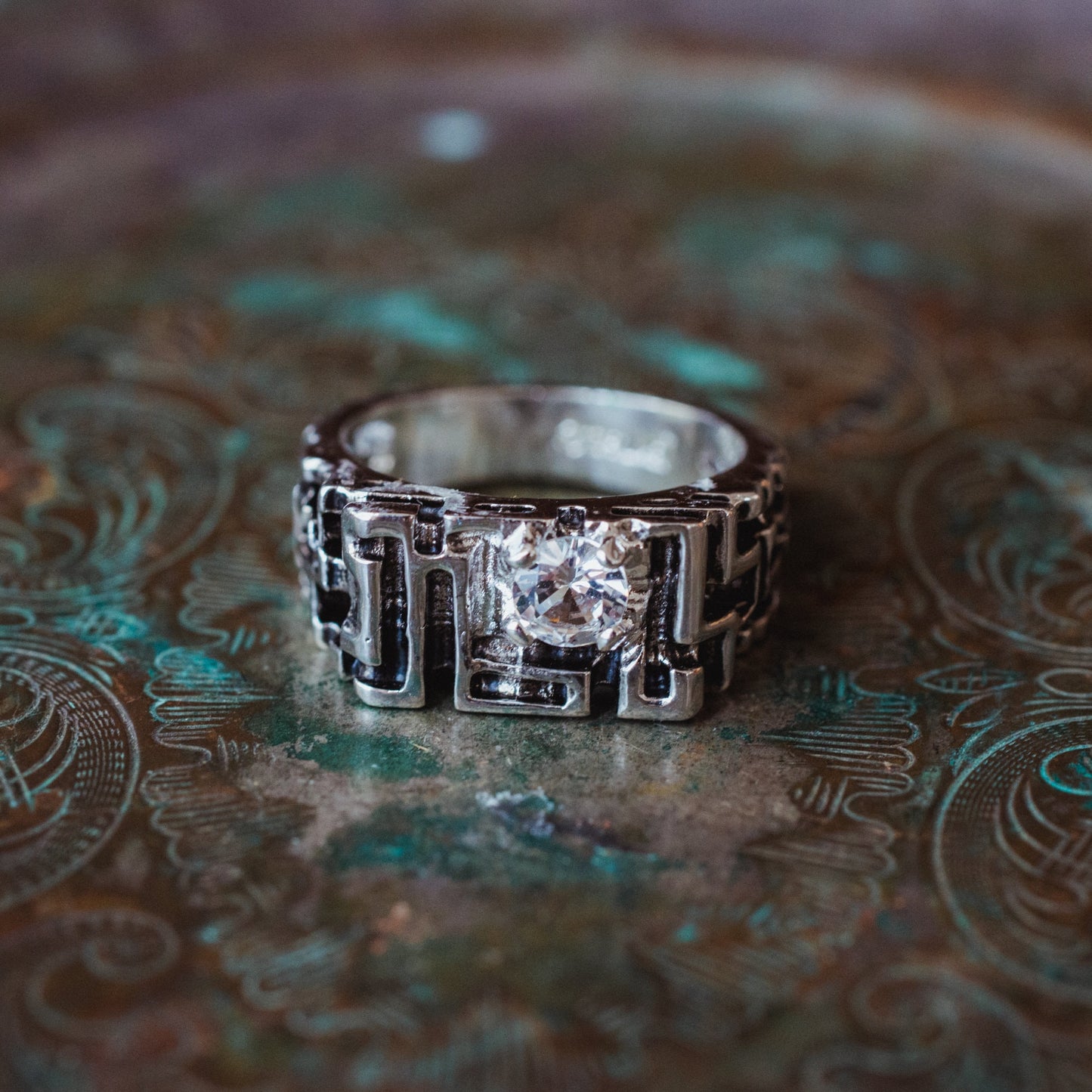 Men's Vintage Ring Edwardian Style Genuine Spinel Handcrafted Antique 18k White Gold Silver Nugget Ring #R153 - Limited Stock - Never Worn