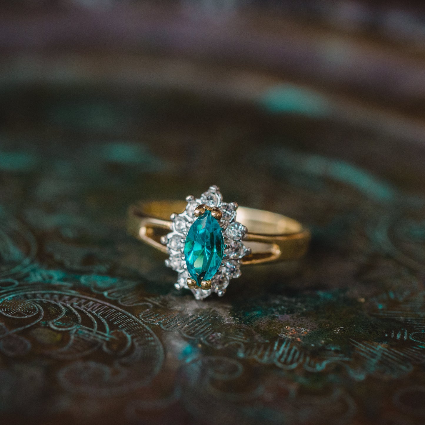 Vintage Ring Austrian Crystal Engagement Antique 18kt White or Yellow Gold Jewelry for Women #R1314
