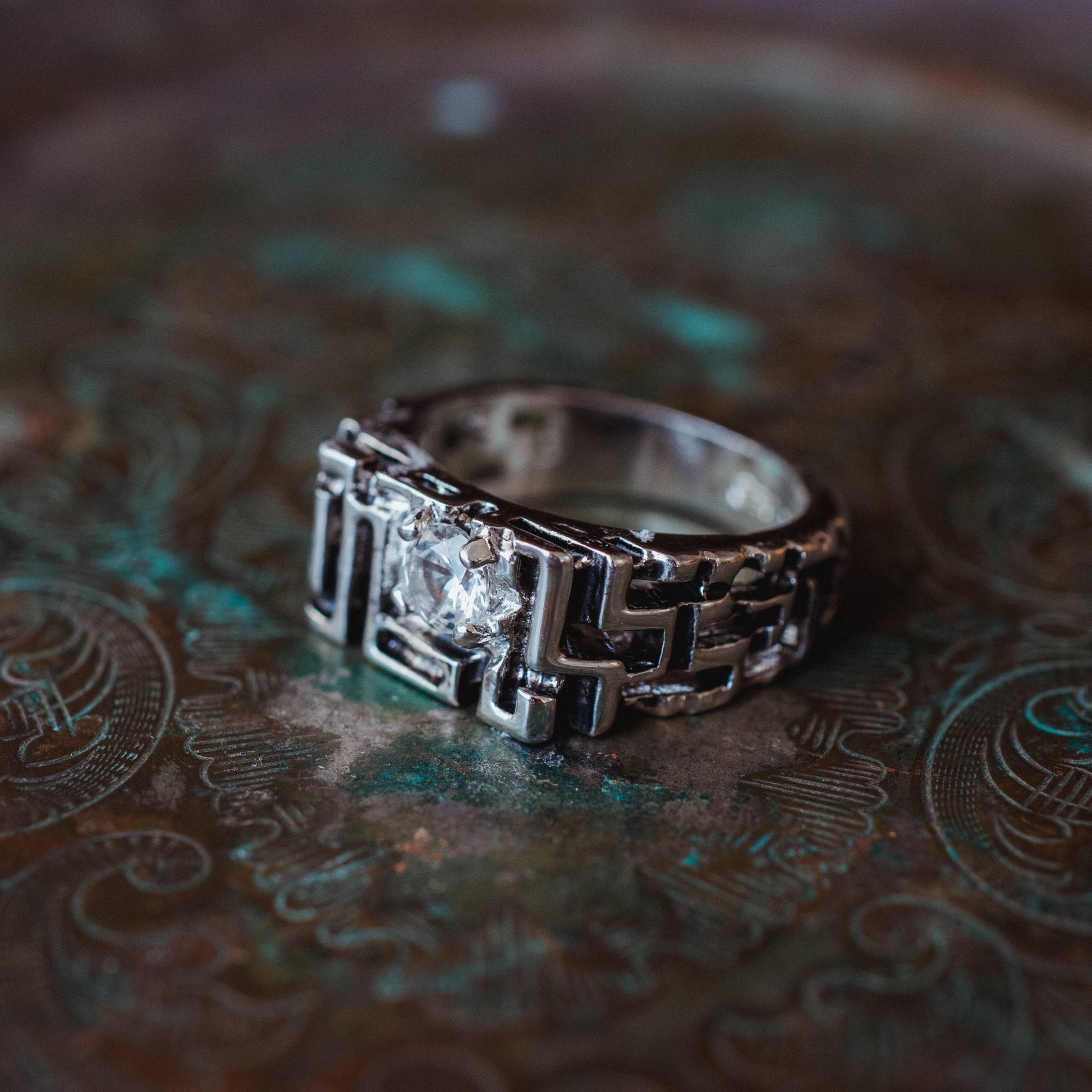 Men's Vintage Ring Edwardian Style Genuine Spinel Handcrafted Antique 18k White Gold Silver Nugget Ring #R153 - Limited Stock - Never Worn