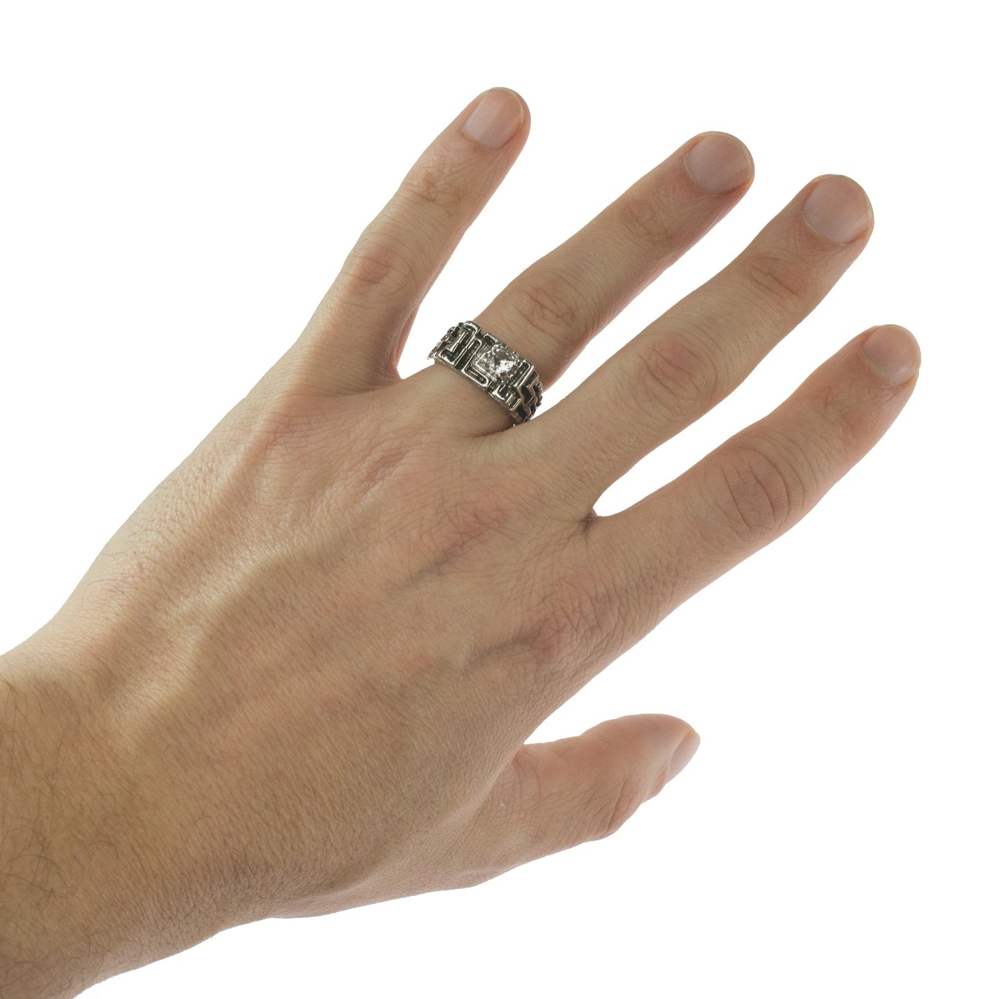 Men's Vintage Ring Edwardian Style Genuine Spinel Handcrafted Antique 18k White Gold Silver Nugget Ring #R153 - Limited Stock - Never Worn