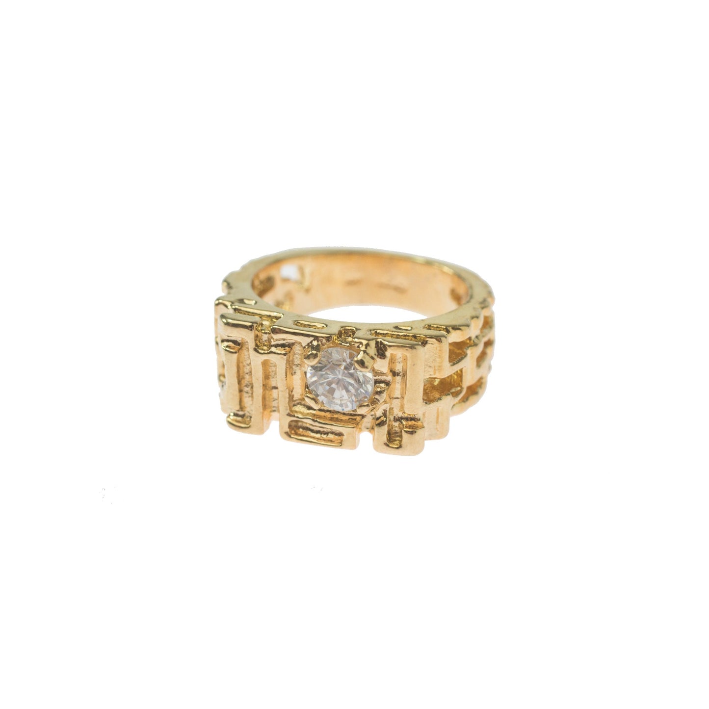 Men's Vintage Ring Edwardian Style Cubic Zirconia Handcrafted Made in USA 18k Gold Electroplated Nugget Ring #R153