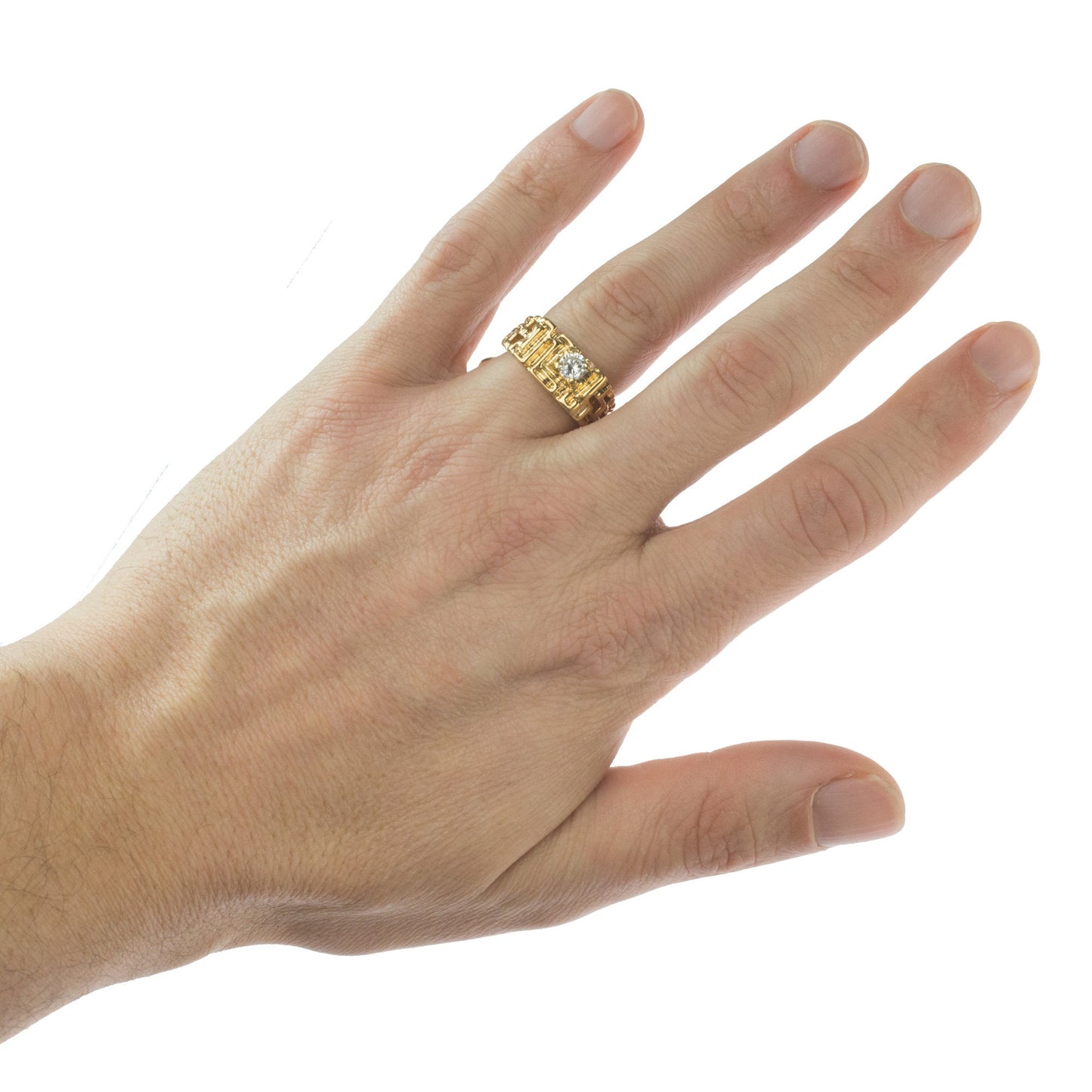Men's Vintage Ring Edwardian Style Cubic Zirconia Handcrafted Made in USA 18k Gold Electroplated Nugget Ring #R153