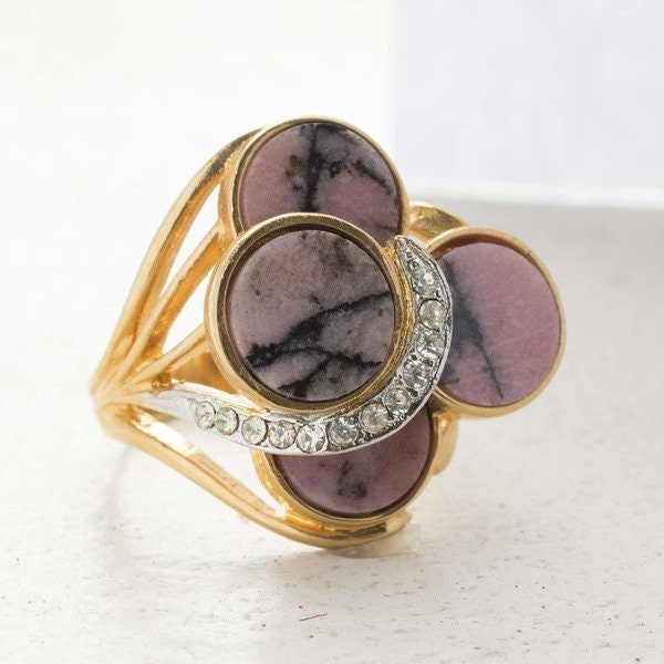 A Vintage Ring Genuine Stone Cocktail Ring 18k Gold Antique Womans Handmade Jewelry