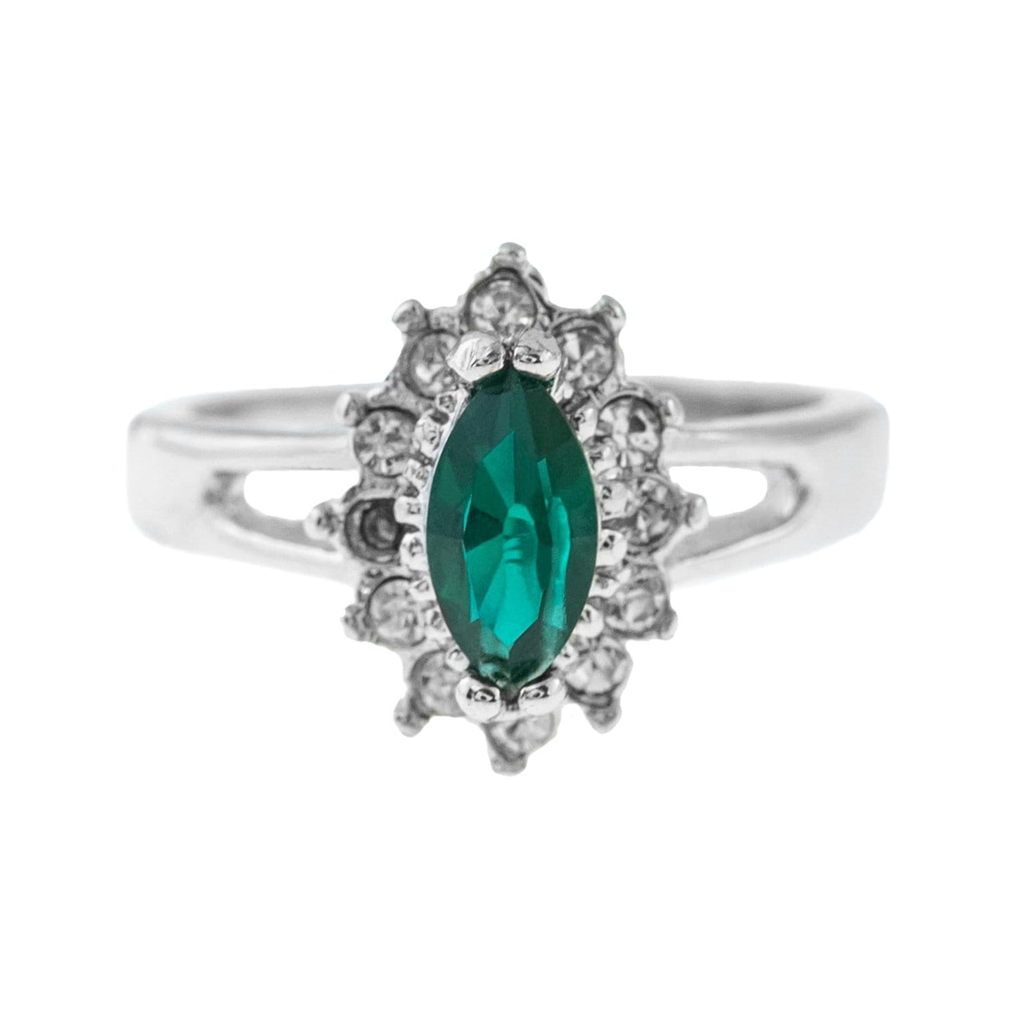 Vintage Ring Emerald and Clear Swarovski Crystals 18kt White Gold Silver R1314 - Limited Stock - Never Worn