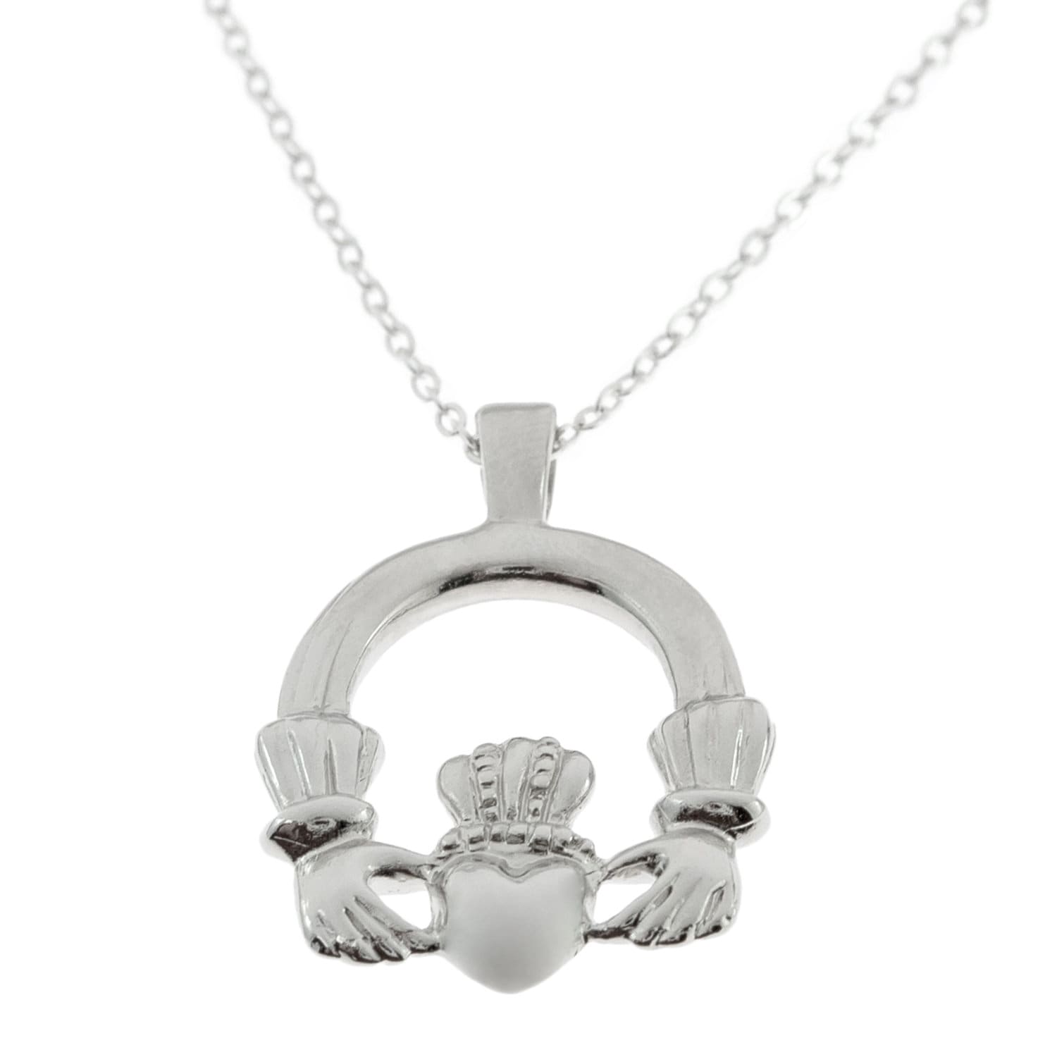 Vintage Claddagh Necklace 18k White Gold Silver Made in the USA N1722 - Limited Stock - Never Worn