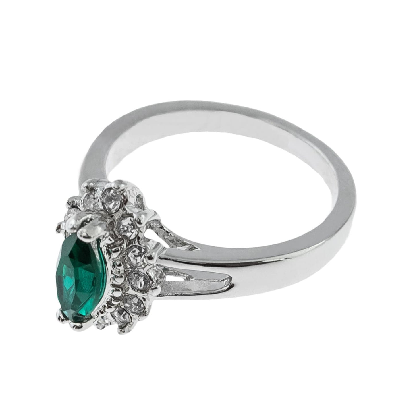 Vintage Ring Emerald and Clear Swarovski Crystals 18kt White Gold Silver R1314 - Limited Stock - Never Worn