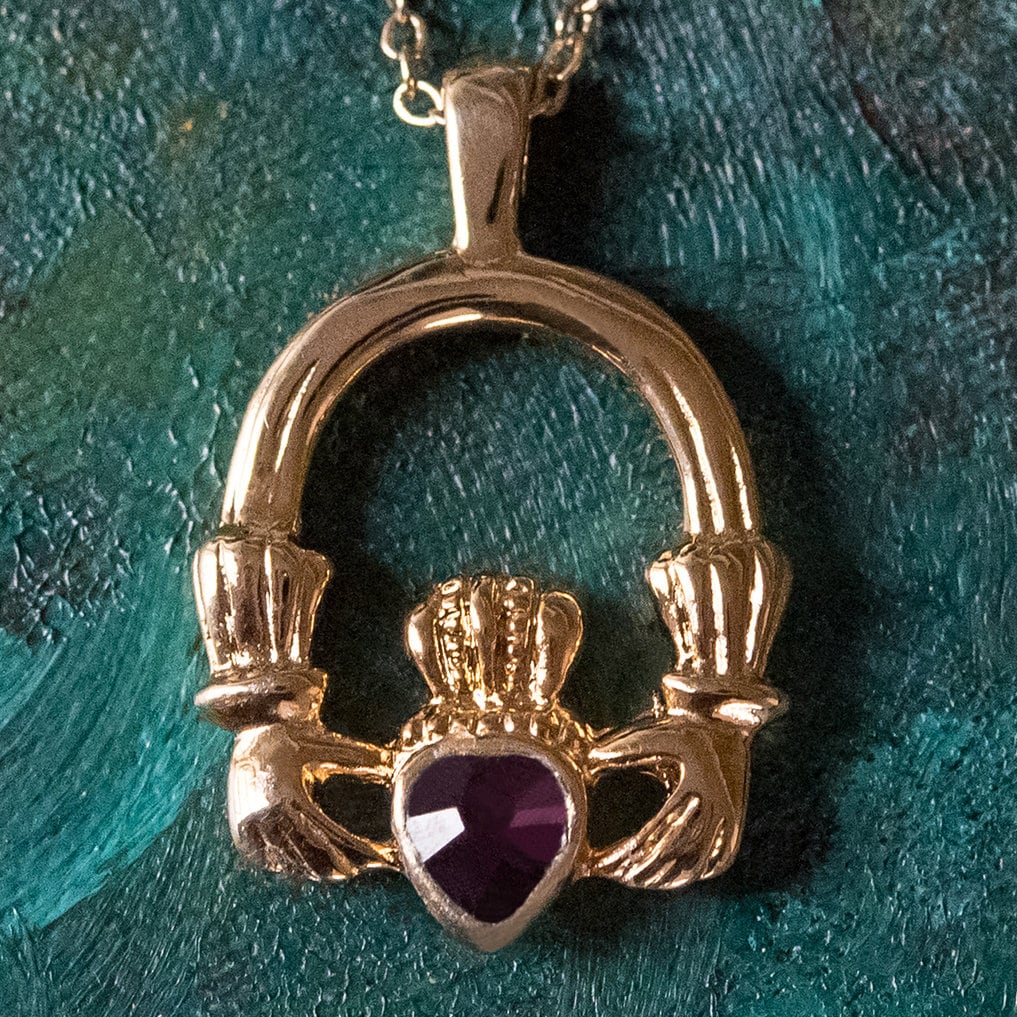 Vintage Claddagh Necklace Amethyst Swarovski Heart Crystal 18k Gold Antique Jewlery for Women N3099 - Limited Stock - Never Worn